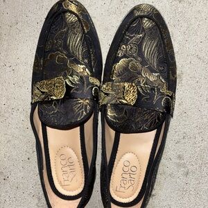Franco Sarto Women's Loafers in Black and Gold Floral